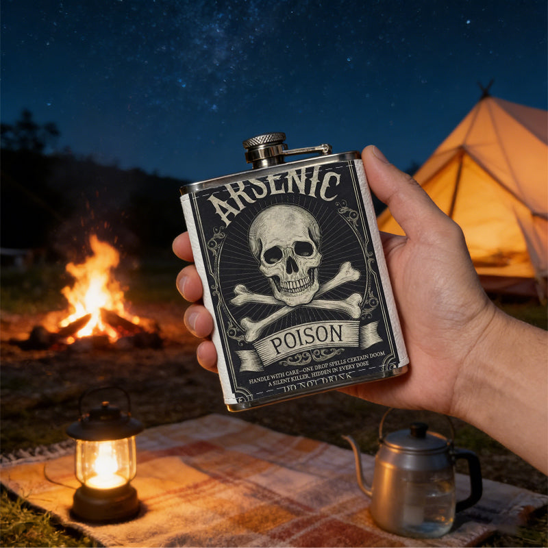 Arsenic poison skull vintage label 1pc Stainless Steel Flask 8oz -Fashionable patterns Design, Ideal for Dad, Grandpa, Uncle, Hunting Enthusiasts, Birthday, Party, Christmas, Halloween Gifts