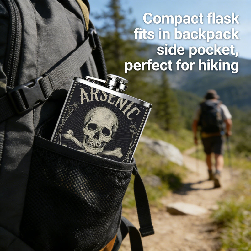 Arsenic poison skull vintage label 1pc Stainless Steel Flask 8oz -Fashionable patterns Design, Ideal for Dad, Grandpa, Uncle, Hunting Enthusiasts, Birthday, Party, Christmas, Halloween Gifts