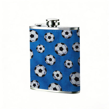 White floral pattern on blue background 1pc Stainless Steel Flask 8oz -Fashionable patterns Design, Ideal for Dad, Grandpa, Uncle, Hunting Enthusiasts, Birthday, Party, Christmas, Halloween Gifts