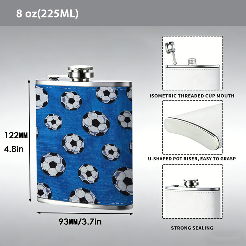 White floral pattern on blue background 1pc Stainless Steel Flask 8oz -Fashionable patterns Design, Ideal for Dad, Grandpa, Uncle, Hunting Enthusiasts, Birthday, Party, Christmas, Halloween Gifts