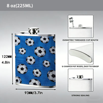 White floral pattern on blue background 1pc Stainless Steel Flask 8oz -Fashionable patterns Design, Ideal for Dad, Grandpa, Uncle, Hunting Enthusiasts, Birthday, Party, Christmas, Halloween Gifts