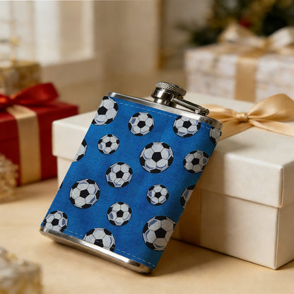 White floral pattern on blue background 1pc Stainless Steel Flask 8oz -Fashionable patterns Design, Ideal for Dad, Grandpa, Uncle, Hunting Enthusiasts, Birthday, Party, Christmas, Halloween Gifts