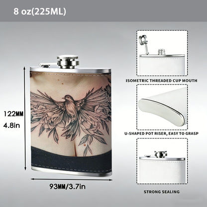 Woman with eagle chest tattoo 1pc Stainless Steel Flask 8oz -Fashionable patterns Design, Ideal for Dad, Grandpa, Uncle, Hunting Enthusiasts, Birthday, Party, Christmas, Halloween Gifts