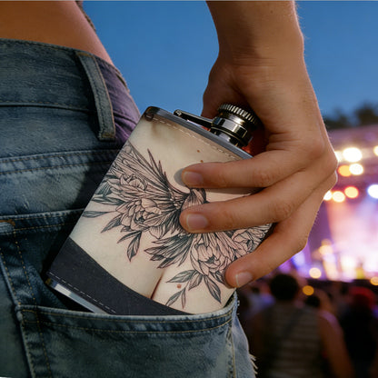 Woman with eagle chest tattoo 1pc Stainless Steel Flask 8oz -Fashionable patterns Design, Ideal for Dad, Grandpa, Uncle, Hunting Enthusiasts, Birthday, Party, Christmas, Halloween Gifts