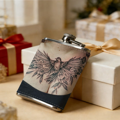 Woman with eagle chest tattoo 1pc Stainless Steel Flask 8oz -Fashionable patterns Design, Ideal for Dad, Grandpa, Uncle, Hunting Enthusiasts, Birthday, Party, Christmas, Halloween Gifts