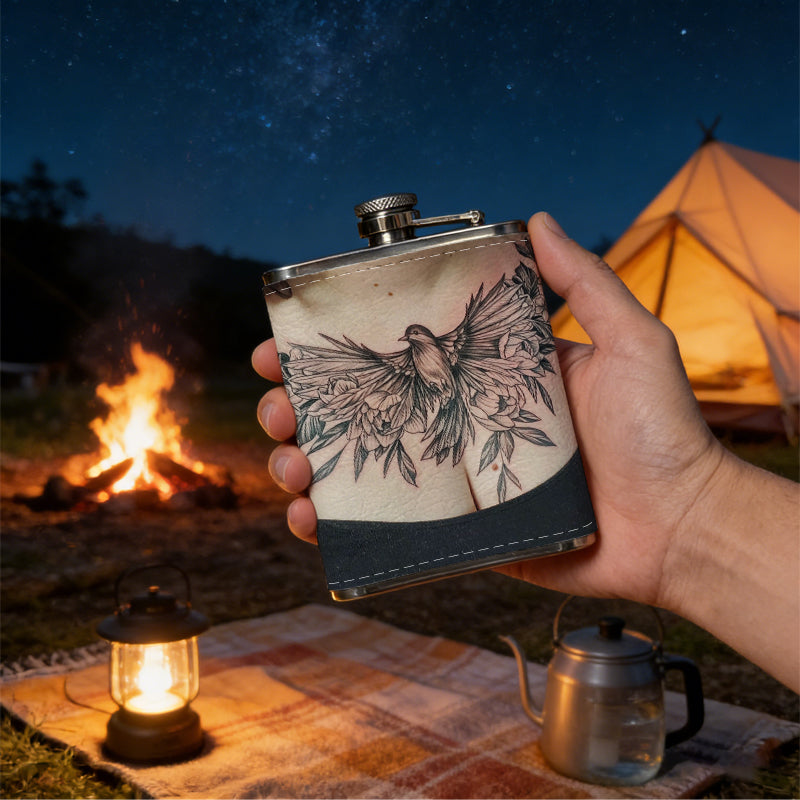 Woman with eagle chest tattoo 1pc Stainless Steel Flask 8oz -Fashionable patterns Design, Ideal for Dad, Grandpa, Uncle, Hunting Enthusiasts, Birthday, Party, Christmas, Halloween Gifts