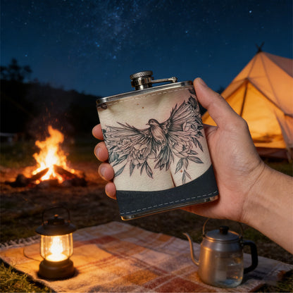 Woman with eagle chest tattoo 1pc Stainless Steel Flask 8oz -Fashionable patterns Design, Ideal for Dad, Grandpa, Uncle, Hunting Enthusiasts, Birthday, Party, Christmas, Halloween Gifts