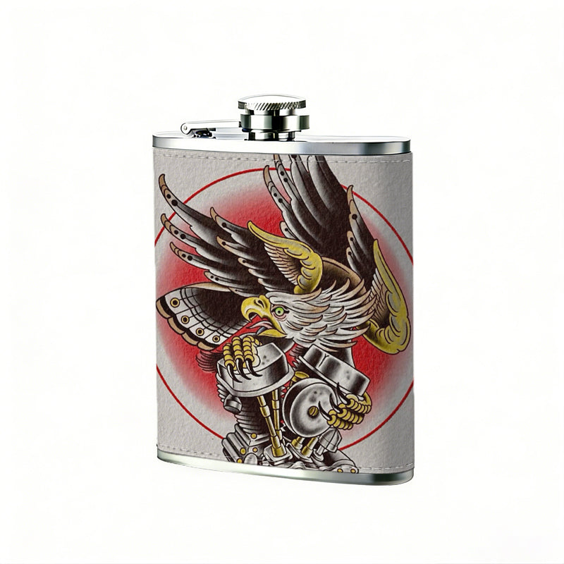 Winged eagle in red circle 1pc Stainless Steel Flask 8oz -Fashionable patterns Design, Ideal for Dad, Grandpa, Uncle, Hunting Enthusiasts, Birthday, Party, Christmas, Halloween Gifts