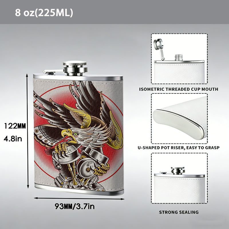 Winged eagle in red circle 1pc Stainless Steel Flask 8oz -Fashionable patterns Design, Ideal for Dad, Grandpa, Uncle, Hunting Enthusiasts, Birthday, Party, Christmas, Halloween Gifts