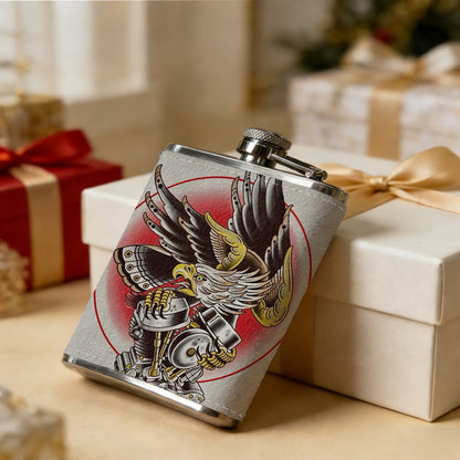 Winged eagle in red circle 1pc Stainless Steel Flask 8oz -Fashionable patterns Design, Ideal for Dad, Grandpa, Uncle, Hunting Enthusiasts, Birthday, Party, Christmas, Halloween Gifts