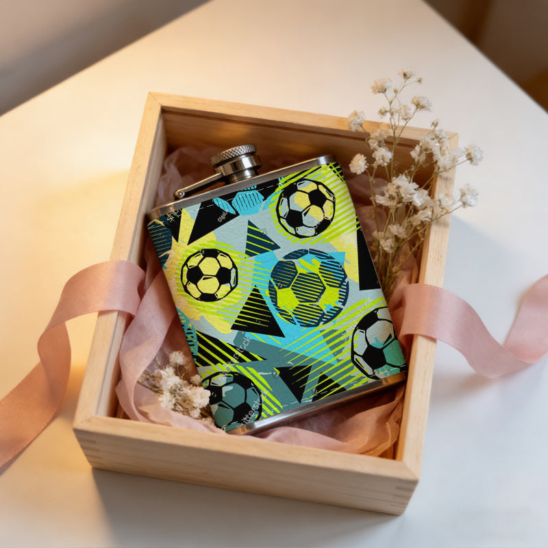 Colorful abstract soccer pattern 1pc Stainless Steel Flask 8oz -Fashionable patterns Design, Ideal for Dad, Grandpa, Uncle, Hunting Enthusiasts, Birthday, Party, Christmas, Halloween Gifts