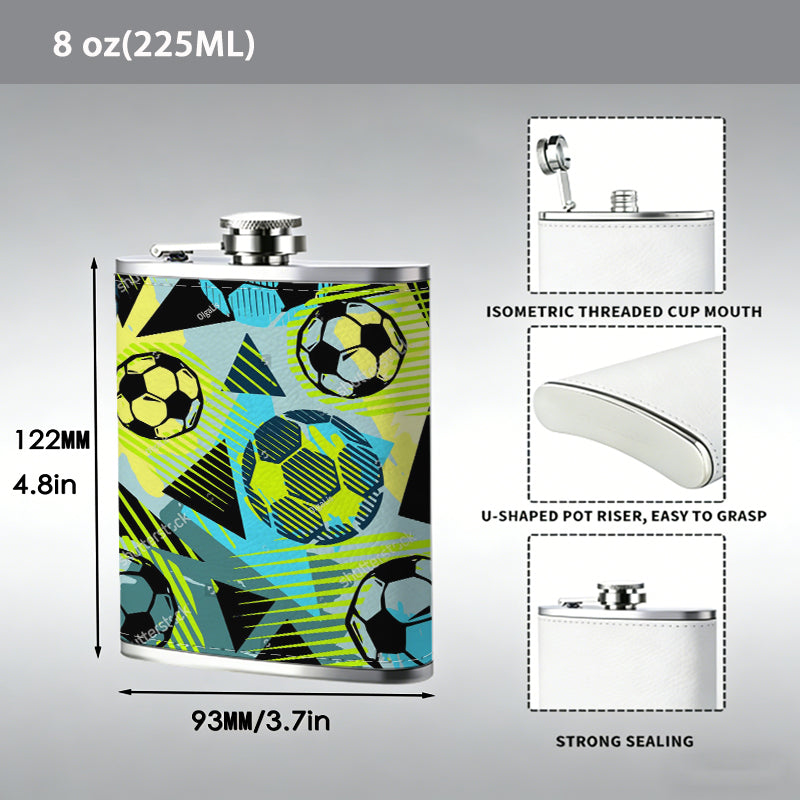 Colorful abstract soccer pattern 1pc Stainless Steel Flask 8oz -Fashionable patterns Design, Ideal for Dad, Grandpa, Uncle, Hunting Enthusiasts, Birthday, Party, Christmas, Halloween Gifts