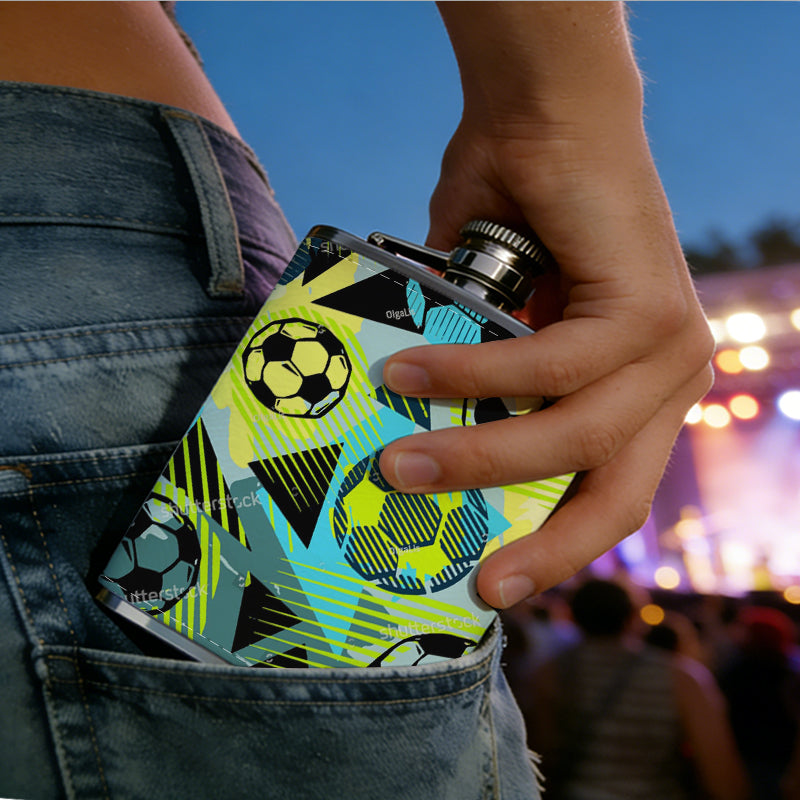 Colorful abstract soccer pattern 1pc Stainless Steel Flask 8oz -Fashionable patterns Design, Ideal for Dad, Grandpa, Uncle, Hunting Enthusiasts, Birthday, Party, Christmas, Halloween Gifts