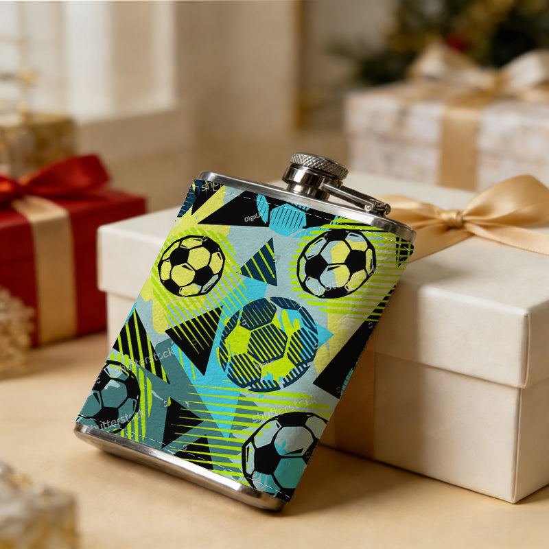 Colorful abstract soccer pattern 1pc Stainless Steel Flask 8oz -Fashionable patterns Design, Ideal for Dad, Grandpa, Uncle, Hunting Enthusiasts, Birthday, Party, Christmas, Halloween Gifts