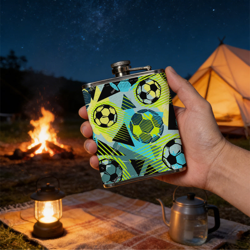 Colorful abstract soccer pattern 1pc Stainless Steel Flask 8oz -Fashionable patterns Design, Ideal for Dad, Grandpa, Uncle, Hunting Enthusiasts, Birthday, Party, Christmas, Halloween Gifts