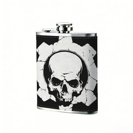 Skull and gear logo 8oz Stainless Steel Flask - Perfect Pocket Whiskey Holder for Men, Ideal Christian Gift for Friends, Colleagues & Brothers