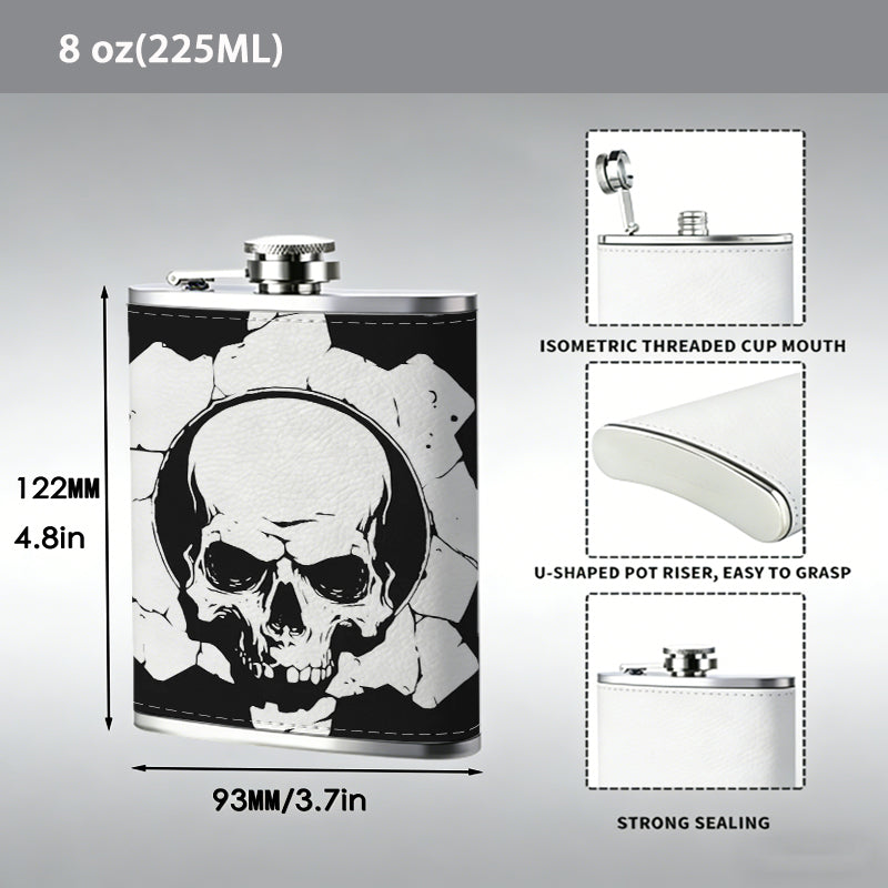 Skull and gear logo 8oz Stainless Steel Flask - Perfect Pocket Whiskey Holder for Men, Ideal Christian Gift for Friends, Colleagues & Brothers