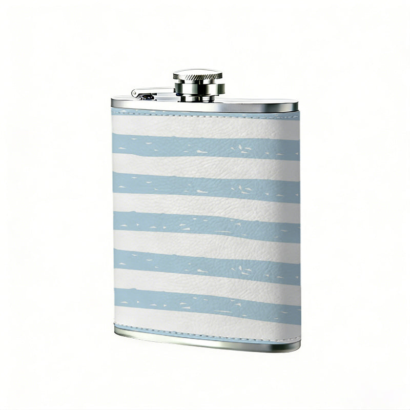 Blue and white horizontal stripes 8oz Stainless Steel Flask - Perfect Pocket Whiskey Holder for Men, Ideal Christian Gift for Friends, Colleagues & Brothers