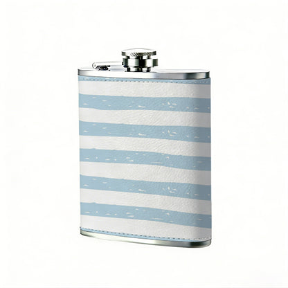 Blue and white horizontal stripes 8oz Stainless Steel Flask - Perfect Pocket Whiskey Holder for Men, Ideal Christian Gift for Friends, Colleagues & Brothers
