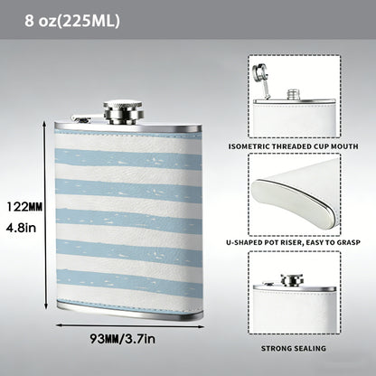 Blue and white horizontal stripes 8oz Stainless Steel Flask - Perfect Pocket Whiskey Holder for Men, Ideal Christian Gift for Friends, Colleagues & Brothers