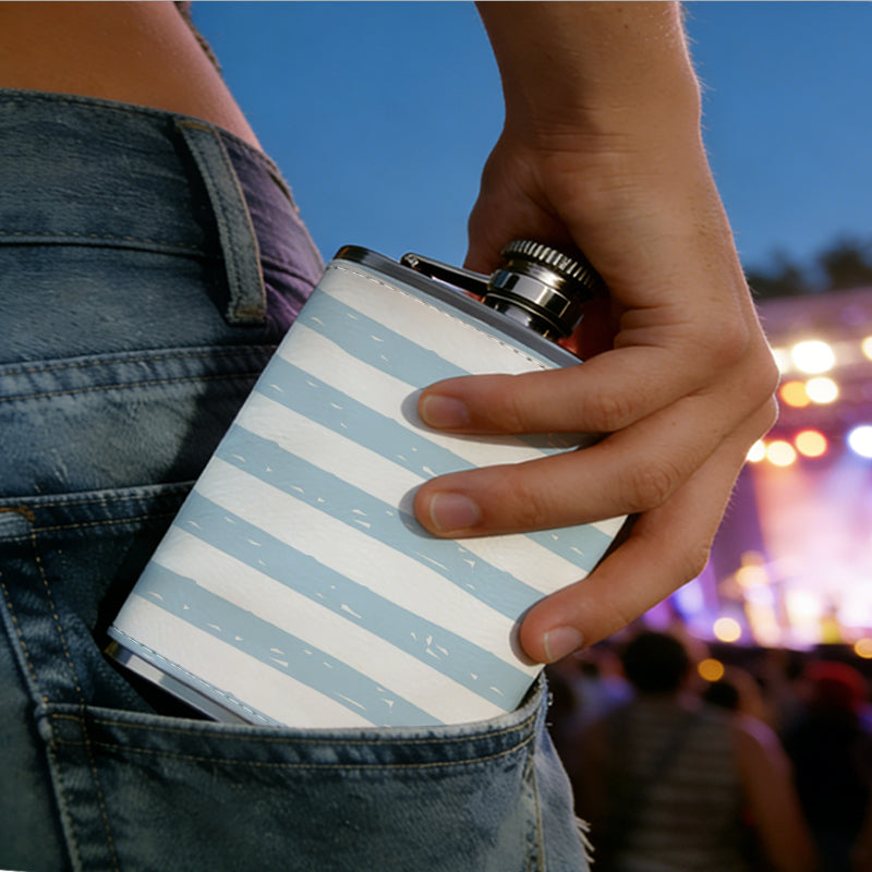 Blue and white horizontal stripes 8oz Stainless Steel Flask - Perfect Pocket Whiskey Holder for Men, Ideal Christian Gift for Friends, Colleagues & Brothers
