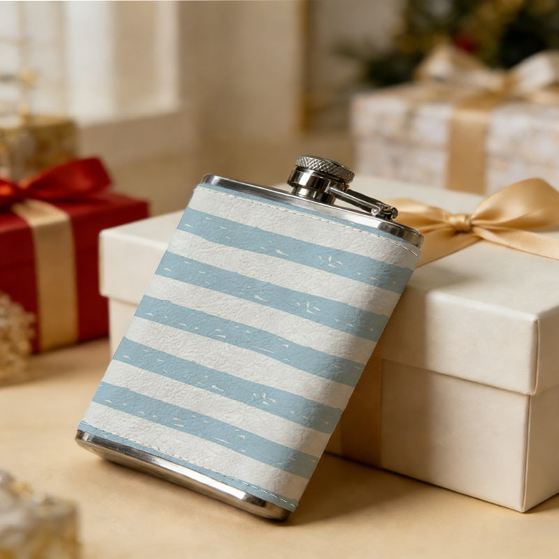 Blue and white horizontal stripes 8oz Stainless Steel Flask - Perfect Pocket Whiskey Holder for Men, Ideal Christian Gift for Friends, Colleagues & Brothers