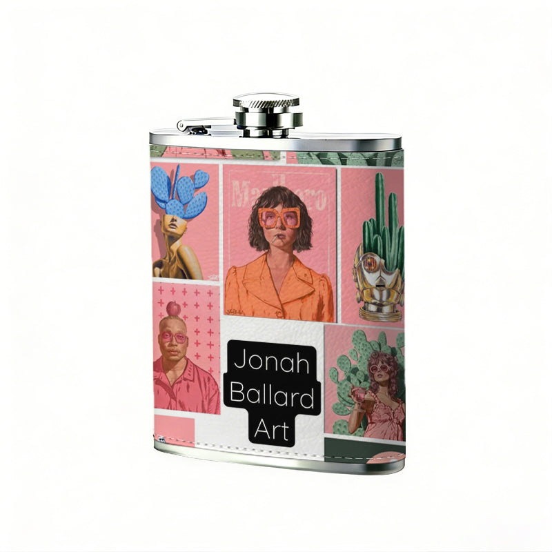 Collage of multiple portrait photos 8oz Stainless Steel Flask - Perfect Pocket Whiskey Holder for Men, Ideal Christian Gift for Friends, Colleagues & Brothers