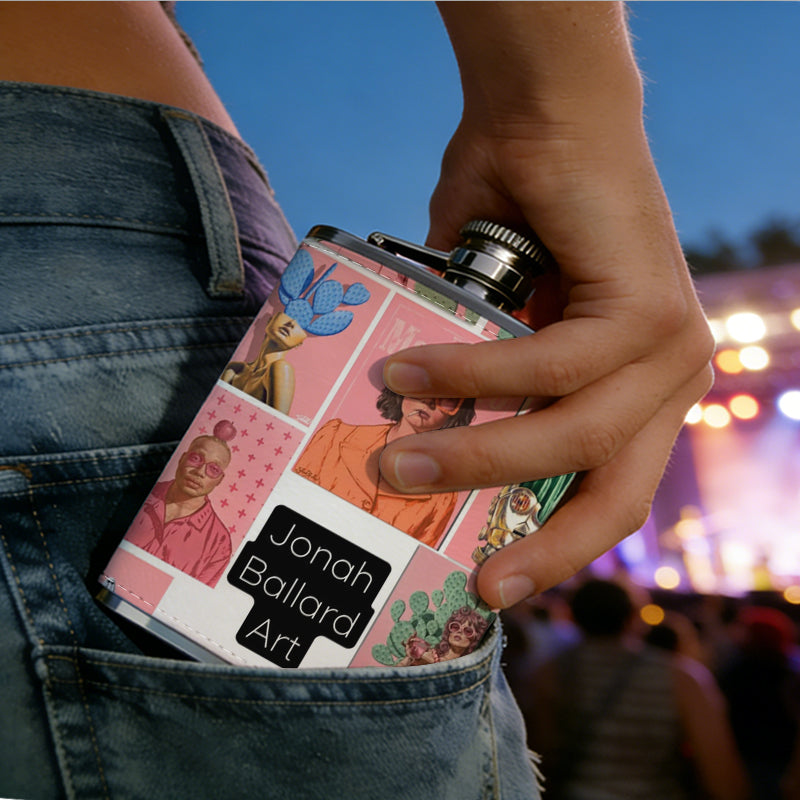 Collage of multiple portrait photos 8oz Stainless Steel Flask - Perfect Pocket Whiskey Holder for Men, Ideal Christian Gift for Friends, Colleagues & Brothers
