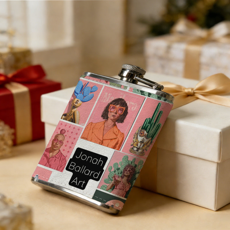 Collage of multiple portrait photos 8oz Stainless Steel Flask - Perfect Pocket Whiskey Holder for Men, Ideal Christian Gift for Friends, Colleagues & Brothers