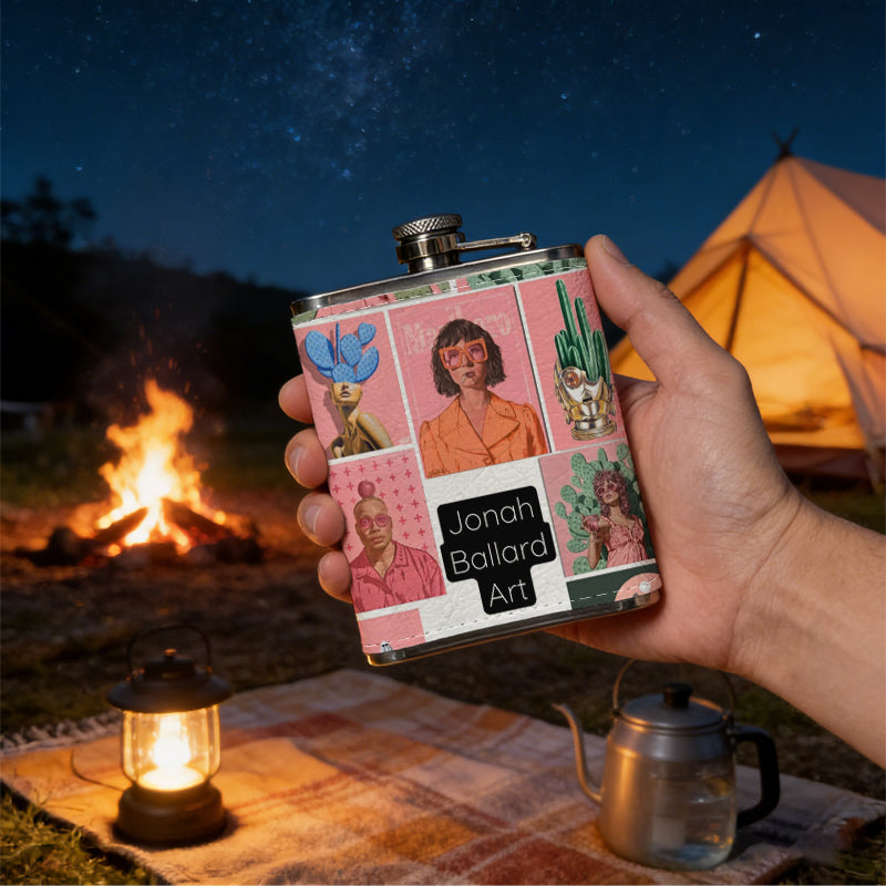Collage of multiple portrait photos 8oz Stainless Steel Flask - Perfect Pocket Whiskey Holder for Men, Ideal Christian Gift for Friends, Colleagues & Brothers