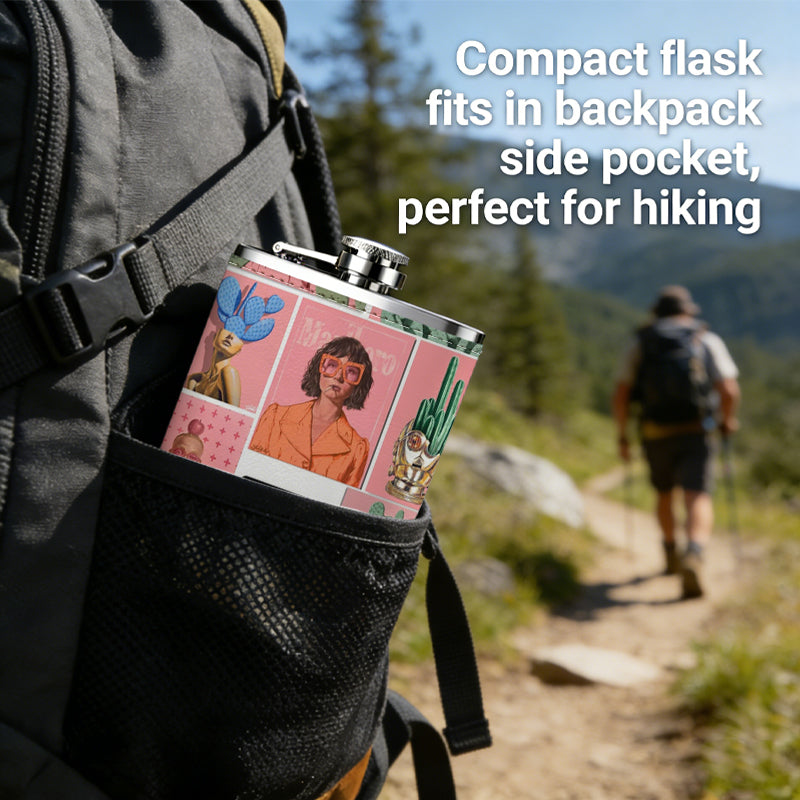 Collage of multiple portrait photos 8oz Stainless Steel Flask - Perfect Pocket Whiskey Holder for Men, Ideal Christian Gift for Friends, Colleagues & Brothers