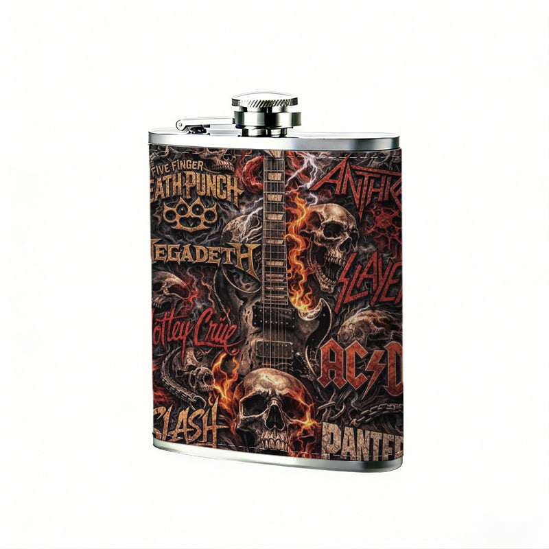 Dark graphic with text and patterns 8oz Stainless Steel Flask - Perfect Pocket Whiskey Holder for Men, Ideal Christian Gift for Friends, Colleagues & Brothers