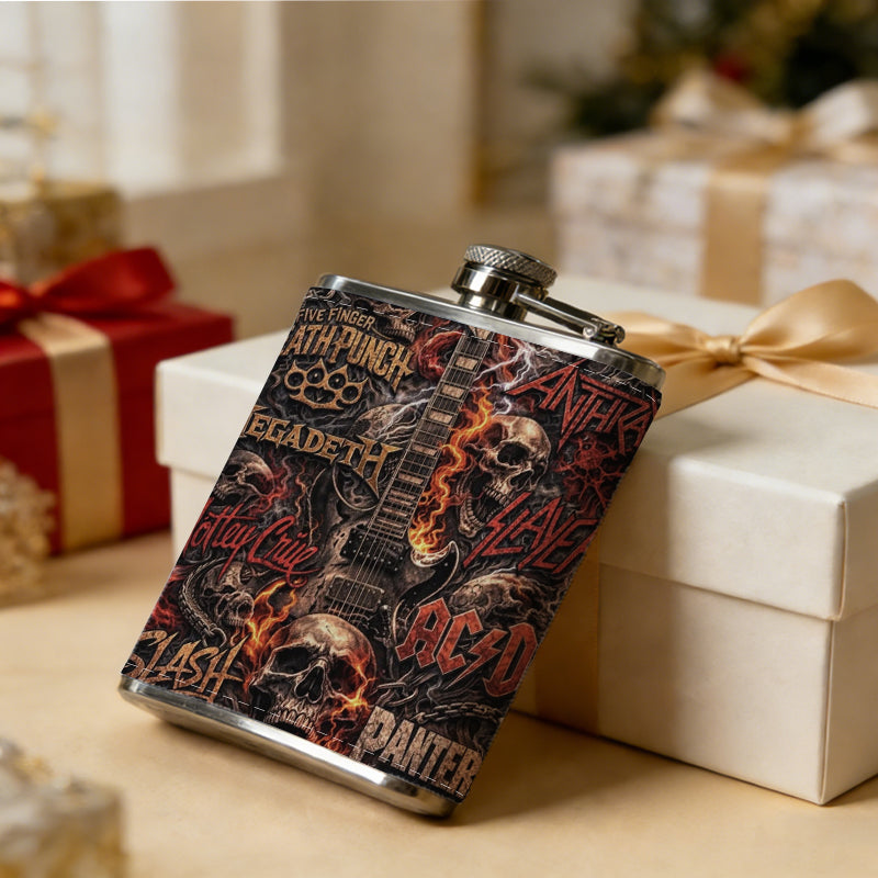 Dark graphic with text and patterns 8oz Stainless Steel Flask - Perfect Pocket Whiskey Holder for Men, Ideal Christian Gift for Friends, Colleagues & Brothers