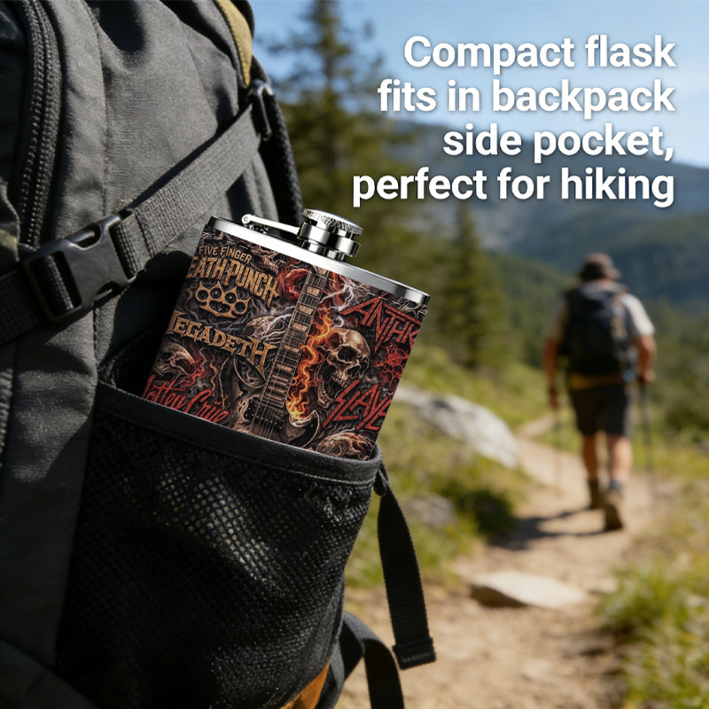 Dark graphic with text and patterns 8oz Stainless Steel Flask - Perfect Pocket Whiskey Holder for Men, Ideal Christian Gift for Friends, Colleagues & Brothers
