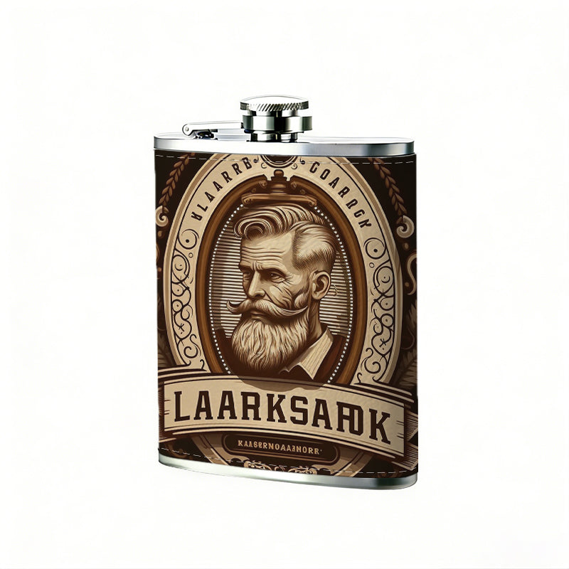 Retro bearded man portrait logo badge 8oz Stainless Steel Flask - Perfect Pocket Whiskey Holder for Men, Ideal Christian Gift for Friends, Colleagues & Brothers