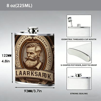 Retro bearded man portrait logo badge 8oz Stainless Steel Flask - Perfect Pocket Whiskey Holder for Men, Ideal Christian Gift for Friends, Colleagues & Brothers