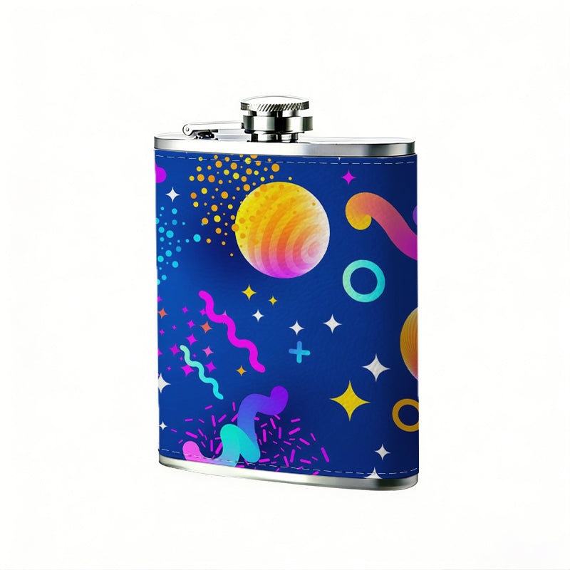 Colorful cosmic space pattern 8oz Stainless Steel Flask - Perfect Pocket Whiskey Holder for Men, Ideal Christian Gift for Friends, Colleagues & Brothers