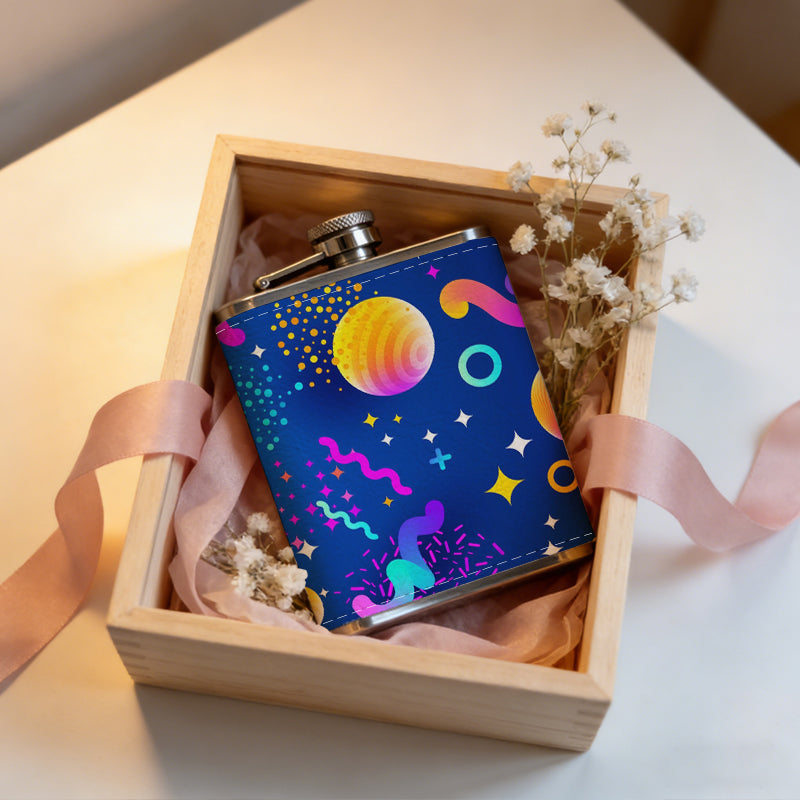 Colorful cosmic space pattern 8oz Stainless Steel Flask - Perfect Pocket Whiskey Holder for Men, Ideal Christian Gift for Friends, Colleagues & Brothers