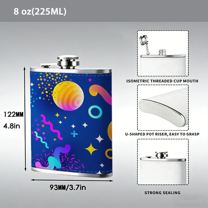 Colorful cosmic space pattern 8oz Stainless Steel Flask - Perfect Pocket Whiskey Holder for Men, Ideal Christian Gift for Friends, Colleagues & Brothers