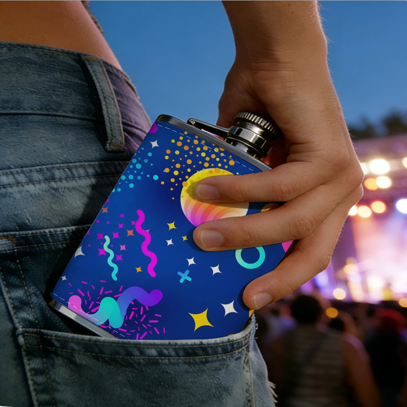 Colorful cosmic space pattern 8oz Stainless Steel Flask - Perfect Pocket Whiskey Holder for Men, Ideal Christian Gift for Friends, Colleagues & Brothers