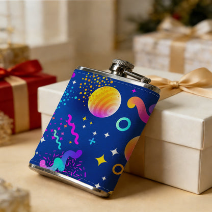 Colorful cosmic space pattern 8oz Stainless Steel Flask - Perfect Pocket Whiskey Holder for Men, Ideal Christian Gift for Friends, Colleagues & Brothers