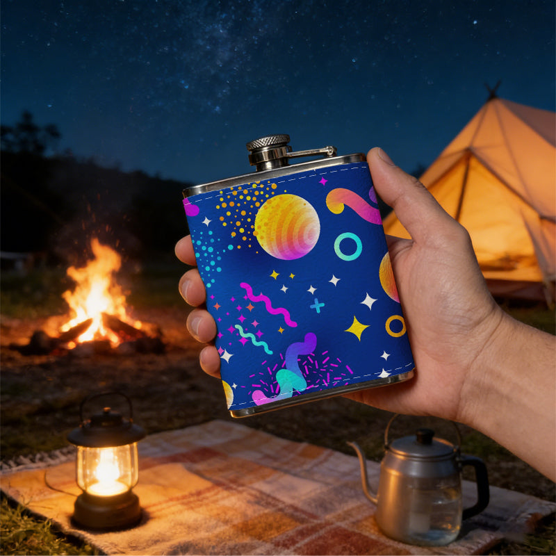 Colorful cosmic space pattern 8oz Stainless Steel Flask - Perfect Pocket Whiskey Holder for Men, Ideal Christian Gift for Friends, Colleagues & Brothers