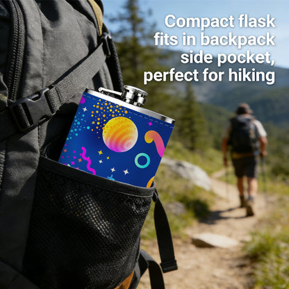 Colorful cosmic space pattern 8oz Stainless Steel Flask - Perfect Pocket Whiskey Holder for Men, Ideal Christian Gift for Friends, Colleagues & Brothers