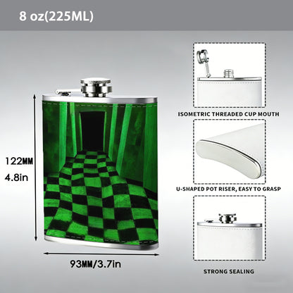 Endless green checkered glowing hallway 8oz Stainless Steel Flask - Perfect Pocket Whiskey Holder for Men, Ideal Christian Gift for Friends, Colleagues & Brothers