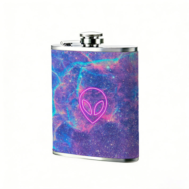 Neon pink heart on colorful neon background Stainless Steel Mini Flask 8oz Portable Travel Drinkware, Unique Gift for Golf Enthusiasts, Outdoor Activities, Parties & Special Occasions
