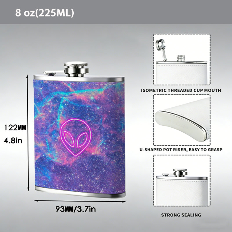 Neon pink heart on colorful neon background Stainless Steel Mini Flask 8oz Portable Travel Drinkware, Unique Gift for Golf Enthusiasts, Outdoor Activities, Parties & Special Occasions