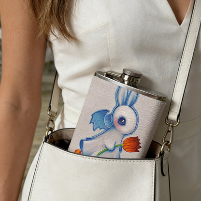 Cute cartoon rabbit with colorful eggs and flower Stainless Steel Mini Flask 8oz Portable Travel Drinkware, Unique Gift for Golf Enthusiasts, Outdoor Activities, Parties & Special Occasions