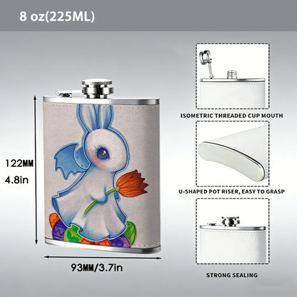 Cute cartoon rabbit with colorful eggs and flower Stainless Steel Mini Flask 8oz Portable Travel Drinkware, Unique Gift for Golf Enthusiasts, Outdoor Activities, Parties & Special Occasions