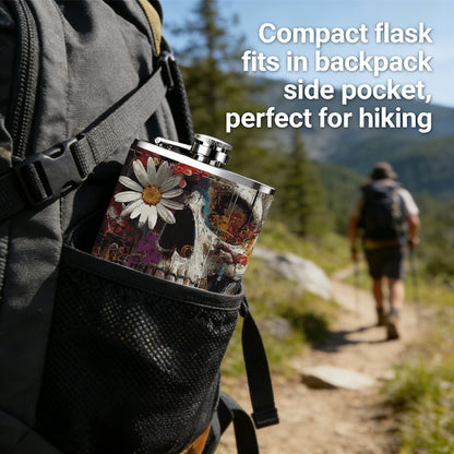Skull with flowers Stainless Steel Mini Flask 8oz Portable Travel Drinkware, Unique Gift for Golf Enthusiasts, Outdoor Activities, Parties & Special Occasions