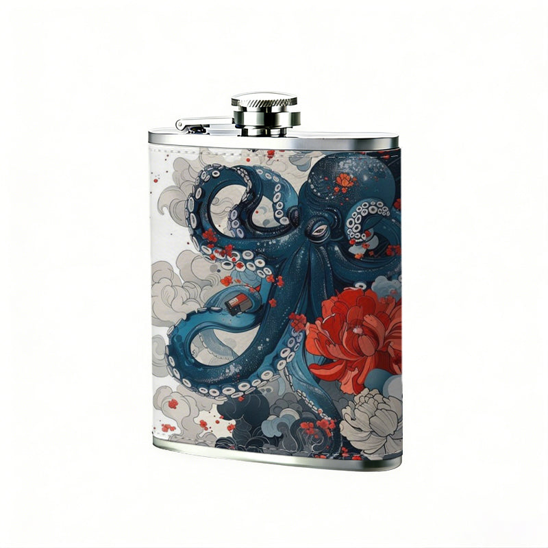 Swirling abstract watercolor artwork Stainless Steel Mini Flask 8oz Portable Travel Drinkware, Unique Gift for Golf Enthusiasts, Outdoor Activities, Parties & Special Occasions